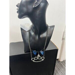 Rhinestone pendant with rhinestone guitar pick layered necklace